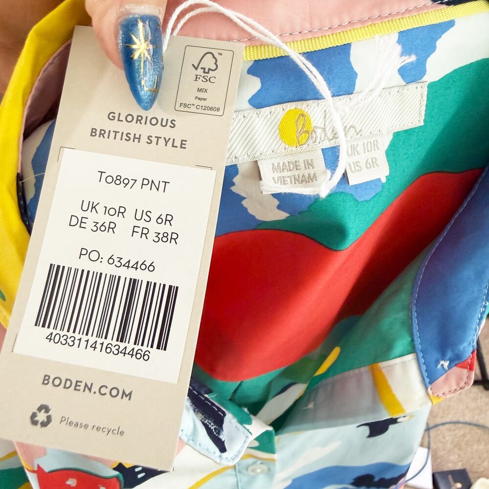 NWT Boden Multicolor Abstract Outdoor Scene Long Sleeve Button Down 100% Cotton - Picture 7 of 11